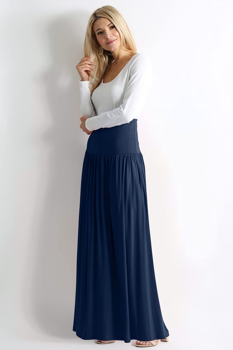 Simlu Navy Midnight Skirts for Women Ankle Length Skirt Casual Long Skirt High Waisted Maxi Skirt Reg and Plus Size Skirt Long Skirt (Size X-Large, Navy Midnight) - Image 2